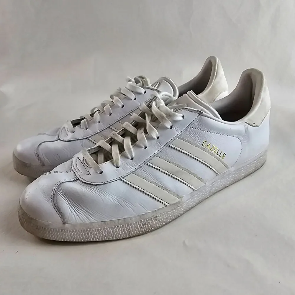 Adidas Originals Gazelle OG Triple White Men’s 10.5 Leather Sneakers BB5498